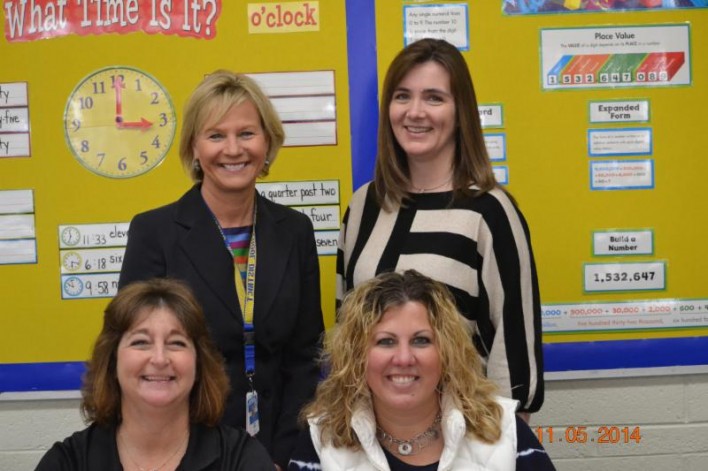Back row: Dawn Green, superintendent and Christy Pruski, principal. Front row: Fran Kennon, math instructor third and fourth, and Mandi Taxis, instructional coach. 
